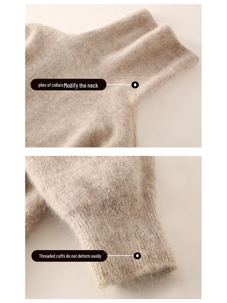 Damski sweter z golfem z kaszmiru norkowego - z krótkim rękawem, o luźnym kroju, ciepła dzianina na jesień/zimę