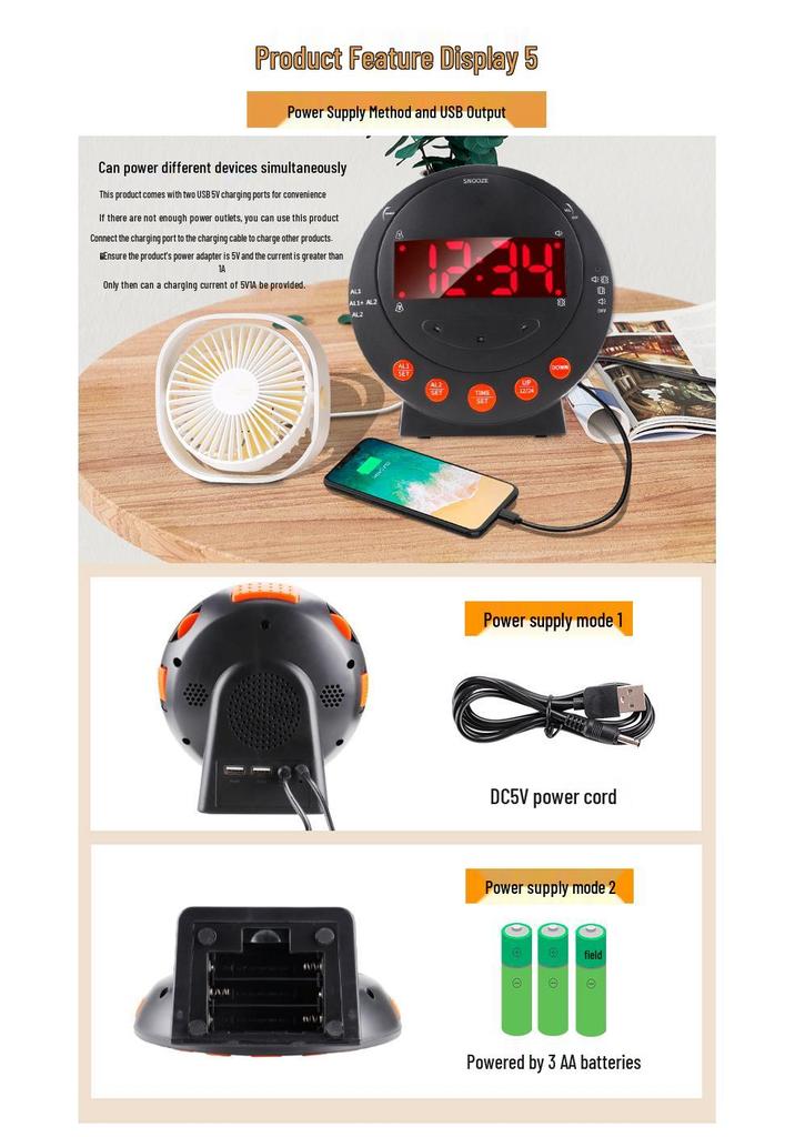 Multi-Function LED Digital Alarm Clock with Strong Vibration and Flashing Light Reminder