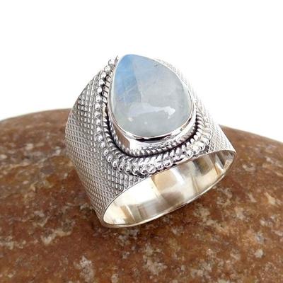 Bague solide en pierre de lune arc-en-ciel 925 bijoux en argent Sterling bague de déclaration bijoux pour mariage bague à la main