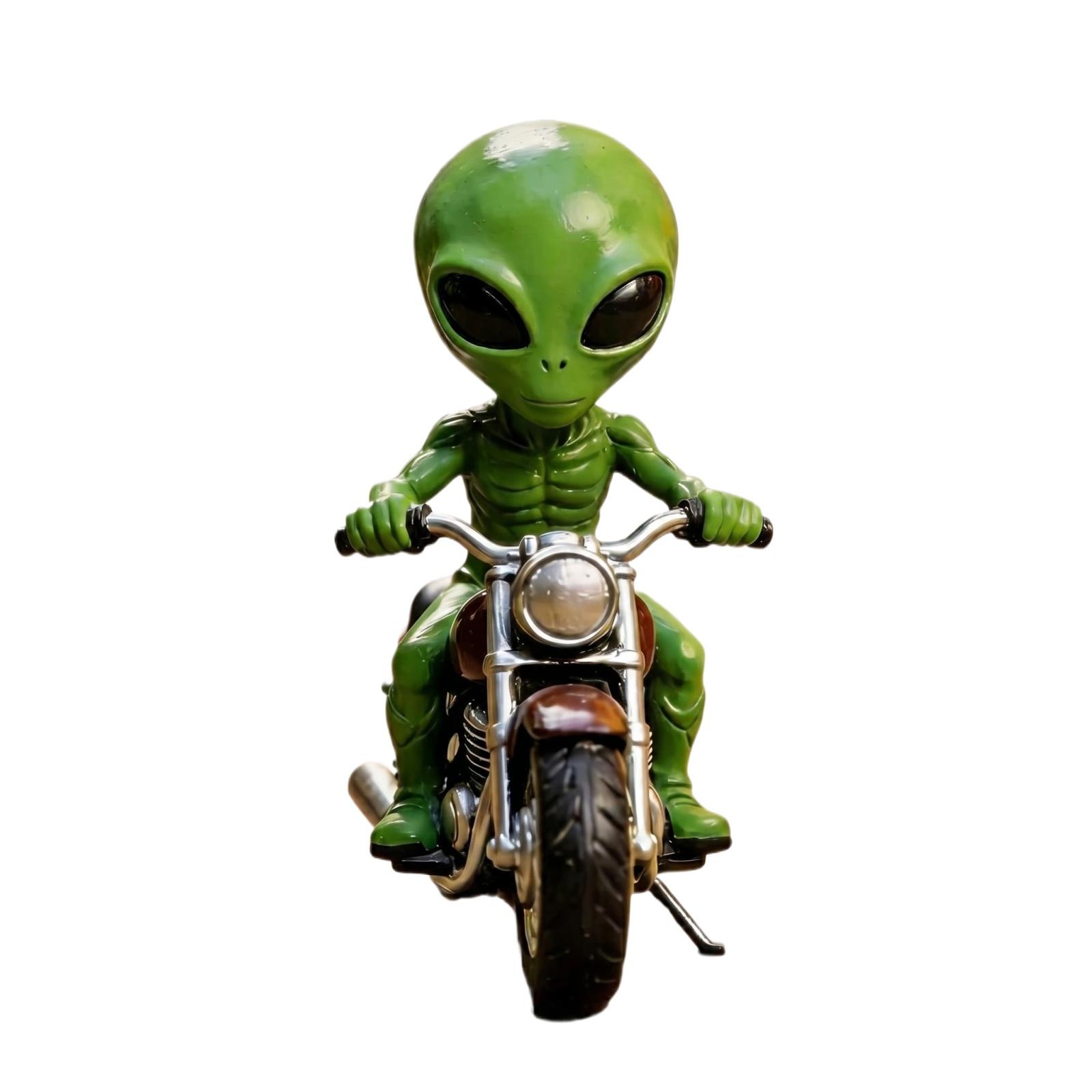 

Alien Motorcycle Figurine Decorative Sculpture for Home Office Desk Resin Material Creative Ornament Unique Design Gift зелений