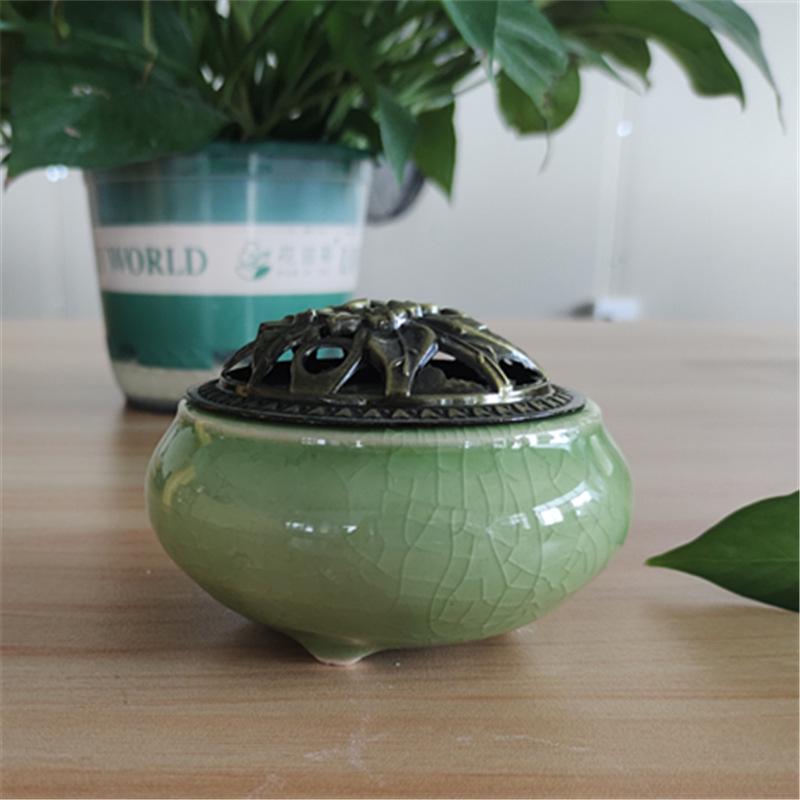 Celadon Ceramic Incense Burner for Home, Buddhist Supplies, Sandalwood Incense Path, Ice Crack Kiln Change Design.