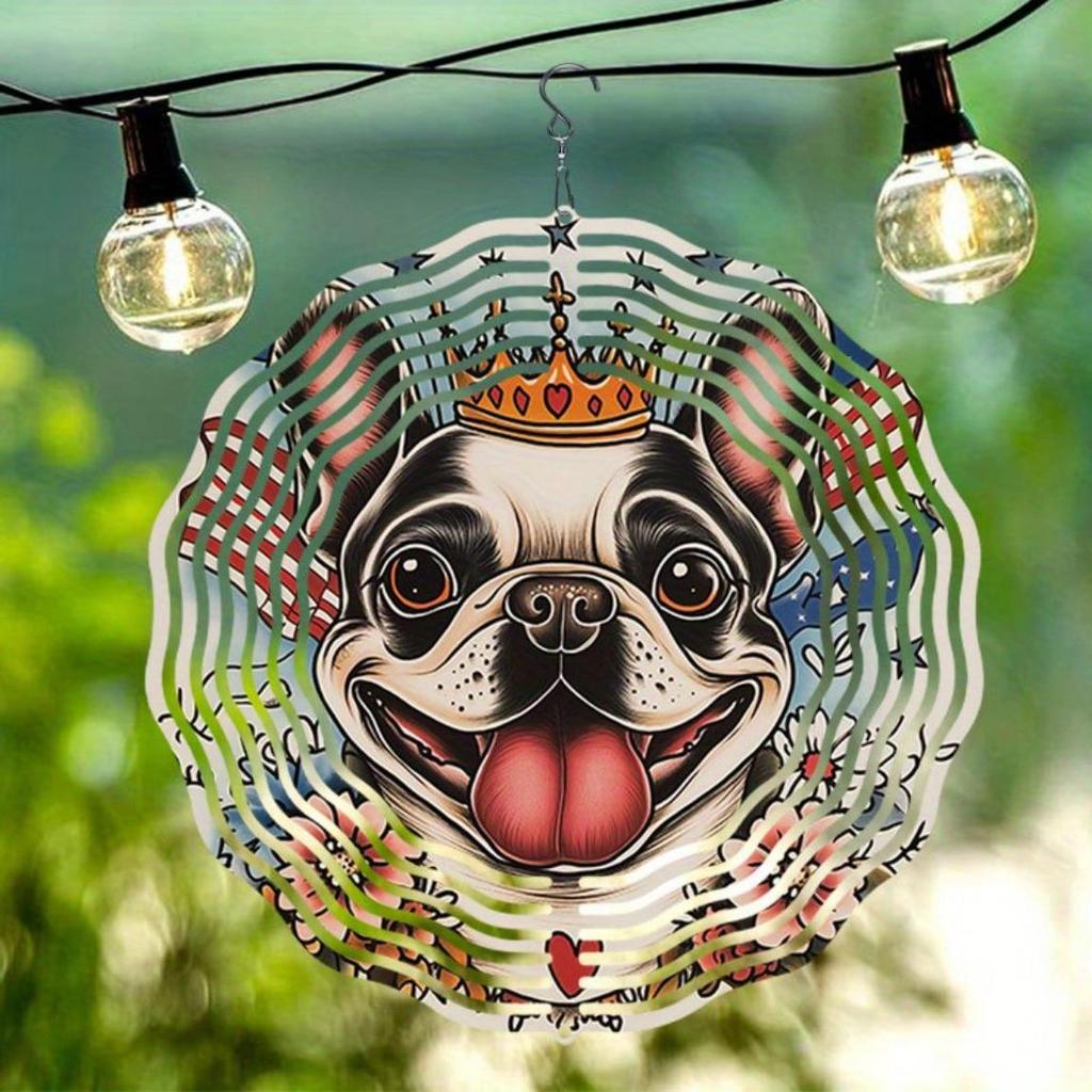 2D Metal Wind Chime with Playful French Bulldog Design – Handcrafted Outdoor Garden Decor, Weather-Resistant Hanging Art for Patio