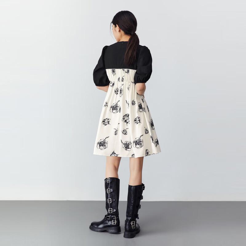 PEACEBIRD Women's Patchwork Print Pleated A-Line Dress