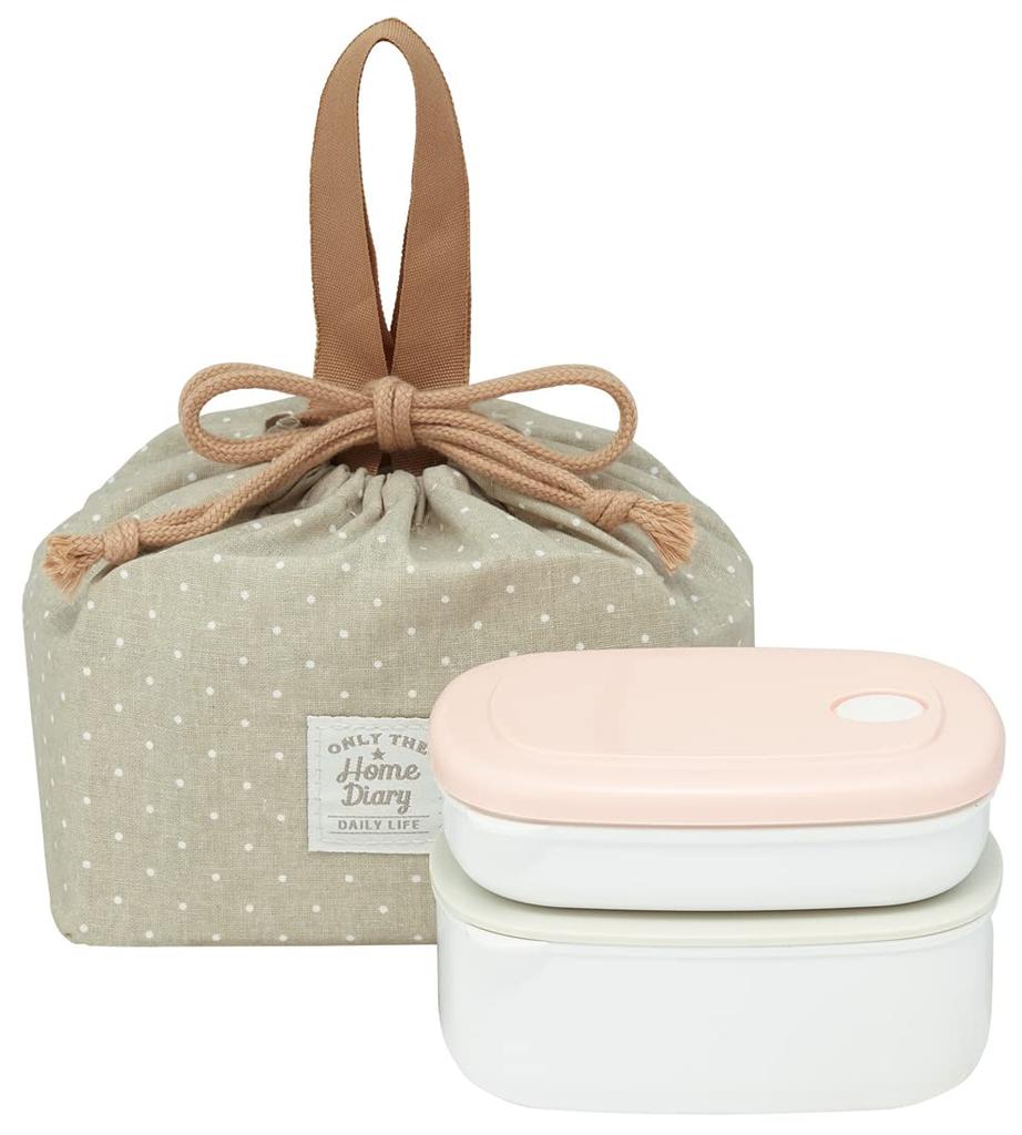Skater Storage Container Set with Drawstring Dull Pink and Can Also Be Used As a Bento Box 3-Piece (200ml, 320ml) Bag, Gray, (KSLGD1-A)