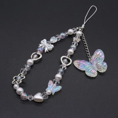 1PC Dopamine Butterfly Phone Lanyard, Sweet Short Wrist Strap for Women, Portable Cell Phone Strap, Charming Gift for Her