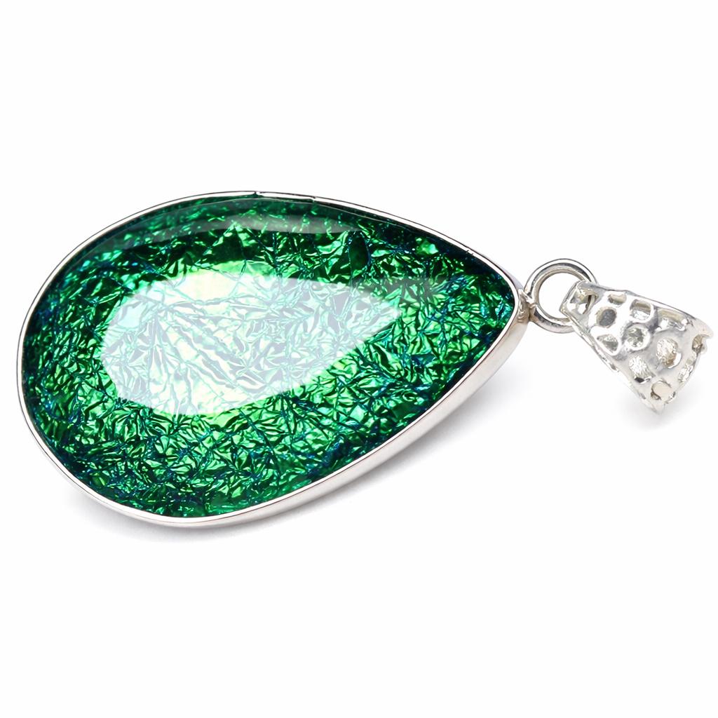 925 Sterling Silver Pendant 79 ct Pear Cut Lab-Created Ammolite Gems Gemstone Jewelry Gift