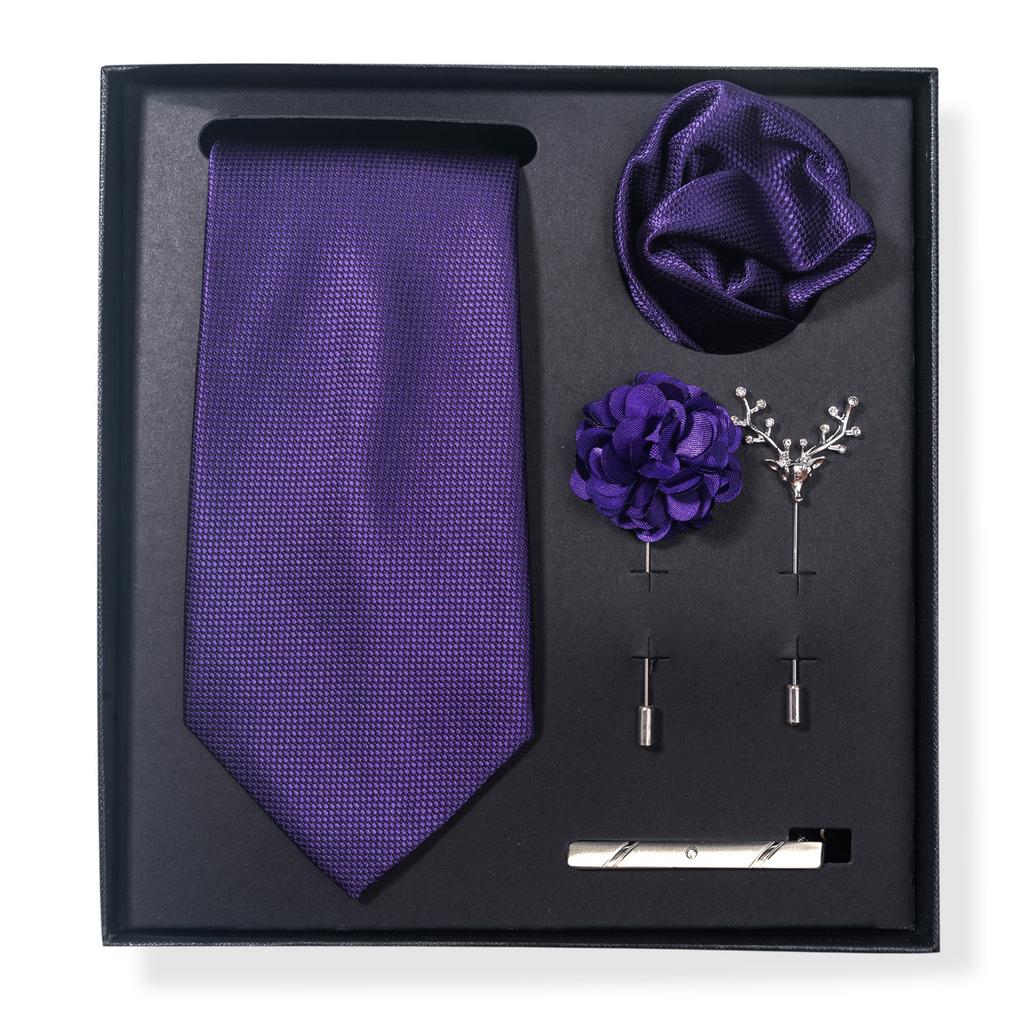 Tie Men'S Trend Net Color Striped Cashew Nut Tie 6-Piece Gift Box Square Scarf Tie Clip Corsage Set
