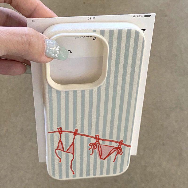 Silicone Phone Case For IPhone 17 17Air 16 15 14 Plus 13 12 11 Pro Max Luxury Fresh Striped Design Lichee Pattern Soft Cover