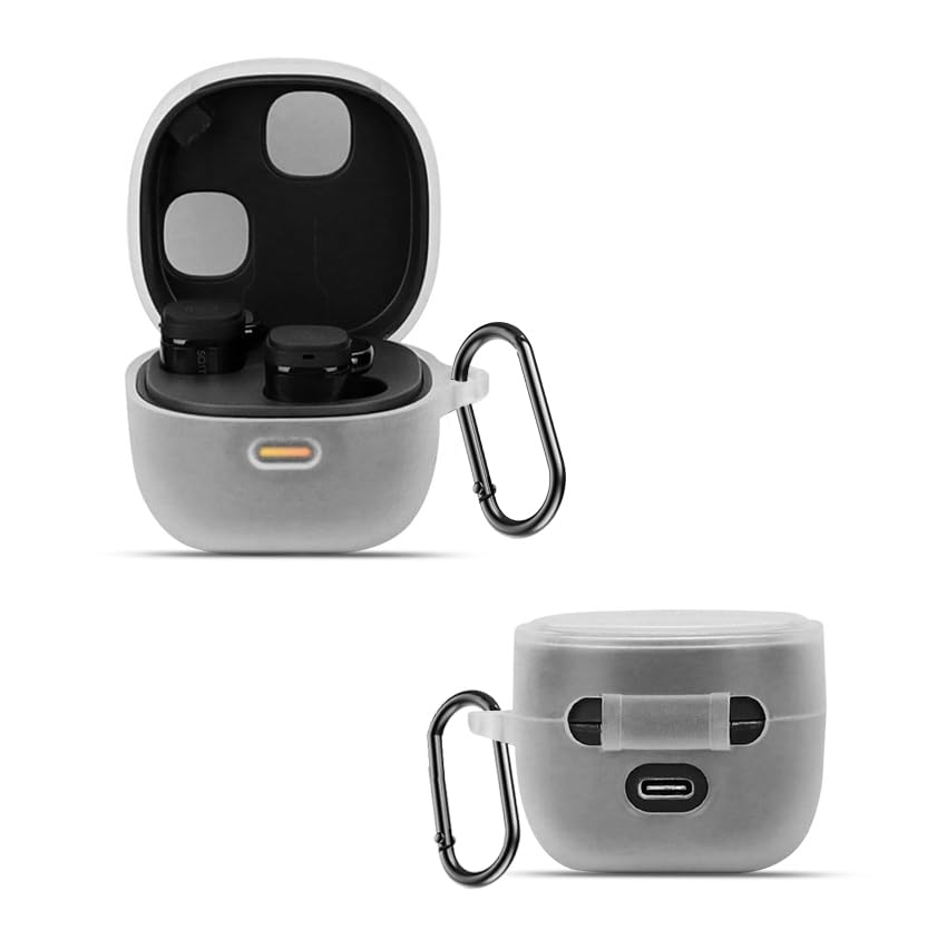 KOMININA Case for Audio Technica Wireless Earphone Case Silicone Material Shockproof Waterproof Dustproof Clear Simple Earphone Cover with Carabiner