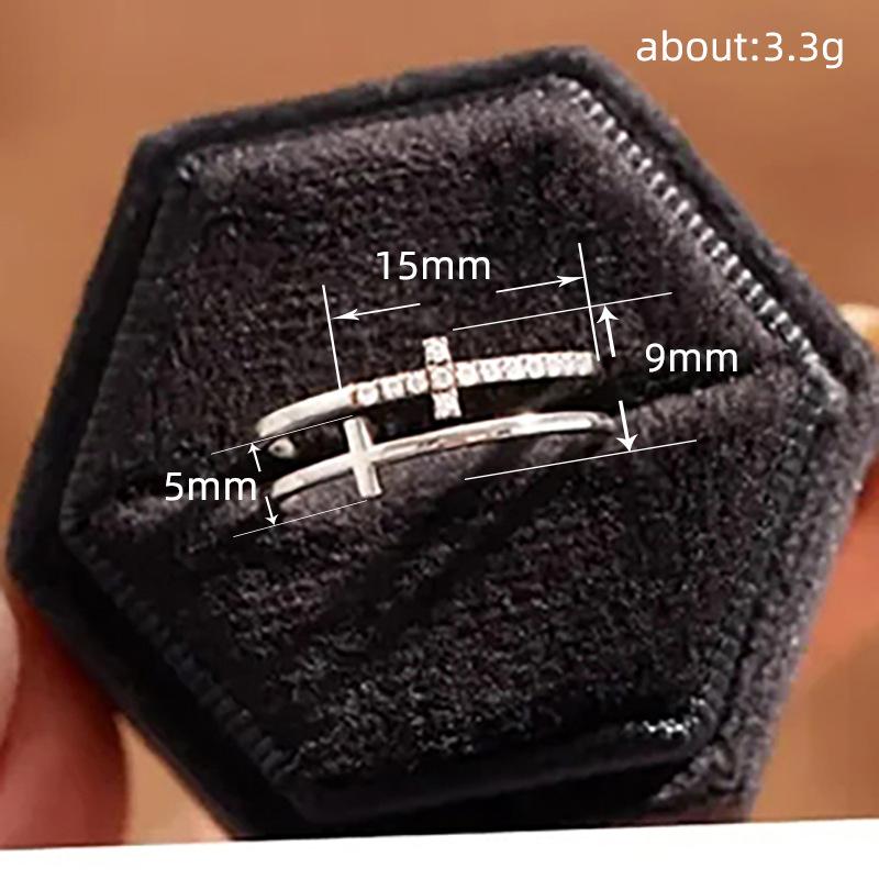 Doppelkreuzring Damen, Nischendesign Mode Persönlichkeit Kalter Wind Ring, Leichter Luxus Tide Ring