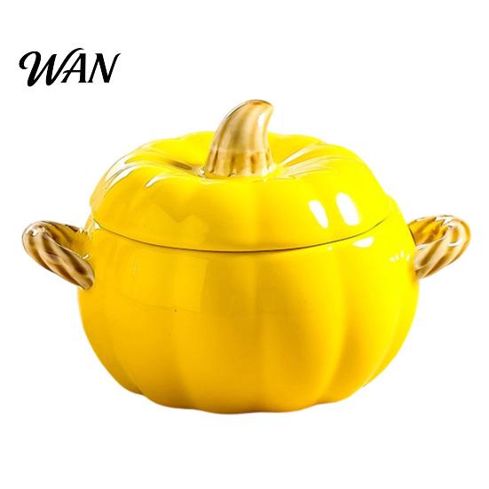 Ciotola da Zuppa con Coperchio, Manico Doppio, Zucca, Adatta al Microonde, Decorativa, Pratica, Regalo Cucina per Casa, Ciotola in Ceramica, Pentola Resistente al Calore per Stufati