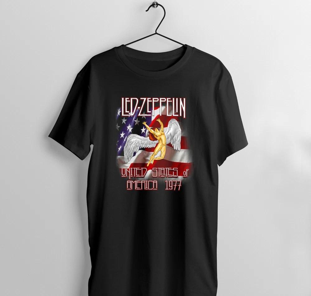 Led Zeppelin black unisex cotton Tshirt America 1977 Hard rock heavy metal XL