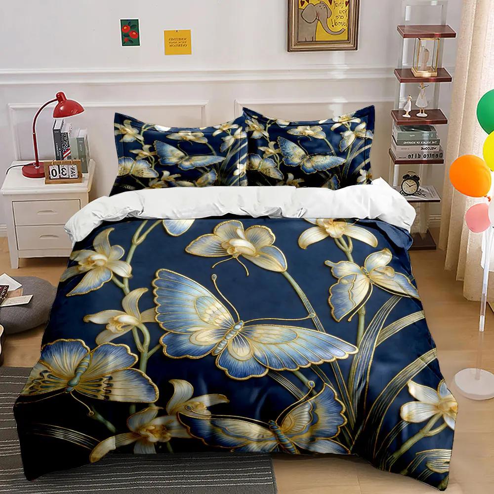 Elegant Butterfly Floral Wall Art Soft Comfortable Duvet Cover Bedding Set Included 1*Duvet Cover & 2*Pillowcases gift
