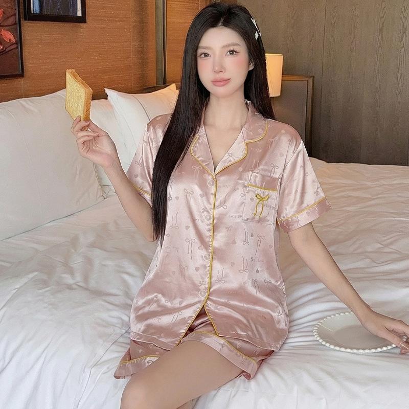 Wind French Women'S Pajamas Summer Thin Ice Silk Short-Sleeved Suit Silk Cool Jacquard Loungewear Real Shot