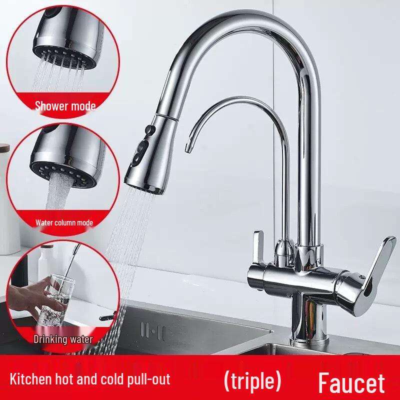 All-Copper Dual-Use Pull-Out Kitchen Faucet with Hot/Cold & Water Purifier
