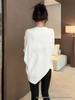 White Irregular Split Long Sleeve Women's Mid-Length Fleece T-Shirt for Spring, Autumn, and Winter