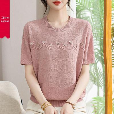 Schickes Blumen-Kurzarm-T-Shirt für Frauen mittleren Alters - Elegante lockere Passform