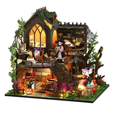 Puzzle Lemnos Retro DIY Căsuța Magică Casa de Păpuși Kituri Miniaturale Cu Mobilier Lumini LED Decor Acasă Cadouri Handmade pentru Adulți
