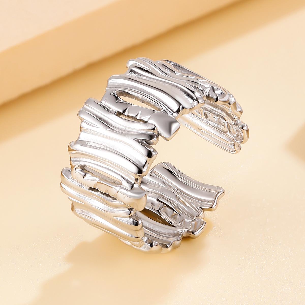 18K Gold Irregular Lines Patchwork Stainless Steel Ring