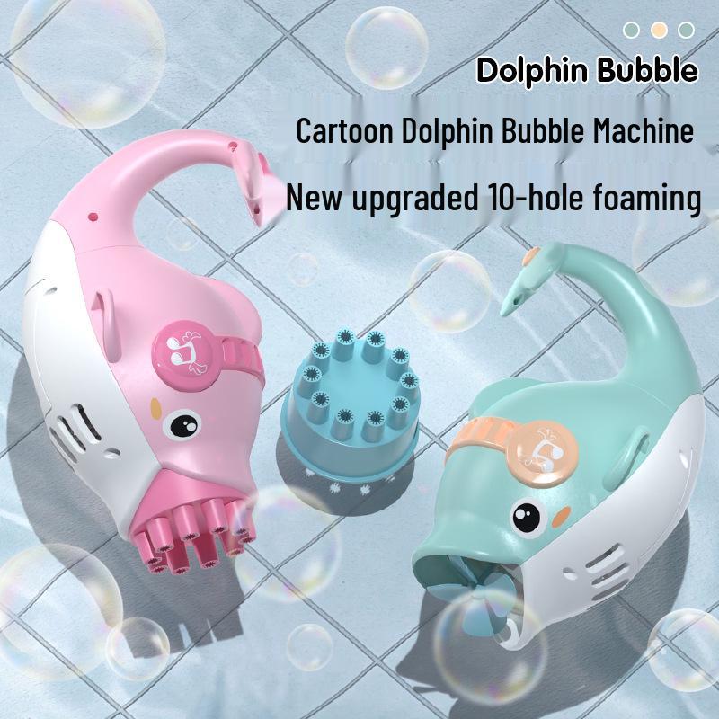 

Upgraded Cute Dolphin Bubble Maker - 10-Hole Electric Toy for Kids, Pink & Blue, Ideal Summer Gift