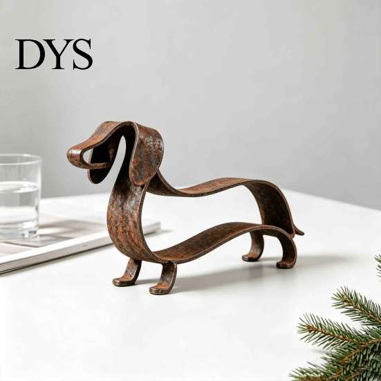 Small Metal Animal Figurines Rustic Dachshund Sculpture, Minimalist Line Art Iron Dog Statue, Vintage Table Ornaments Wiener Tabletop Figurine