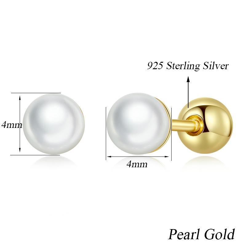 BAMOER 925 Silver Charm Pearl Beads Stud Earrings For Women Trendy Mini Ball Earrings Fine Jewelry for Daily Wear