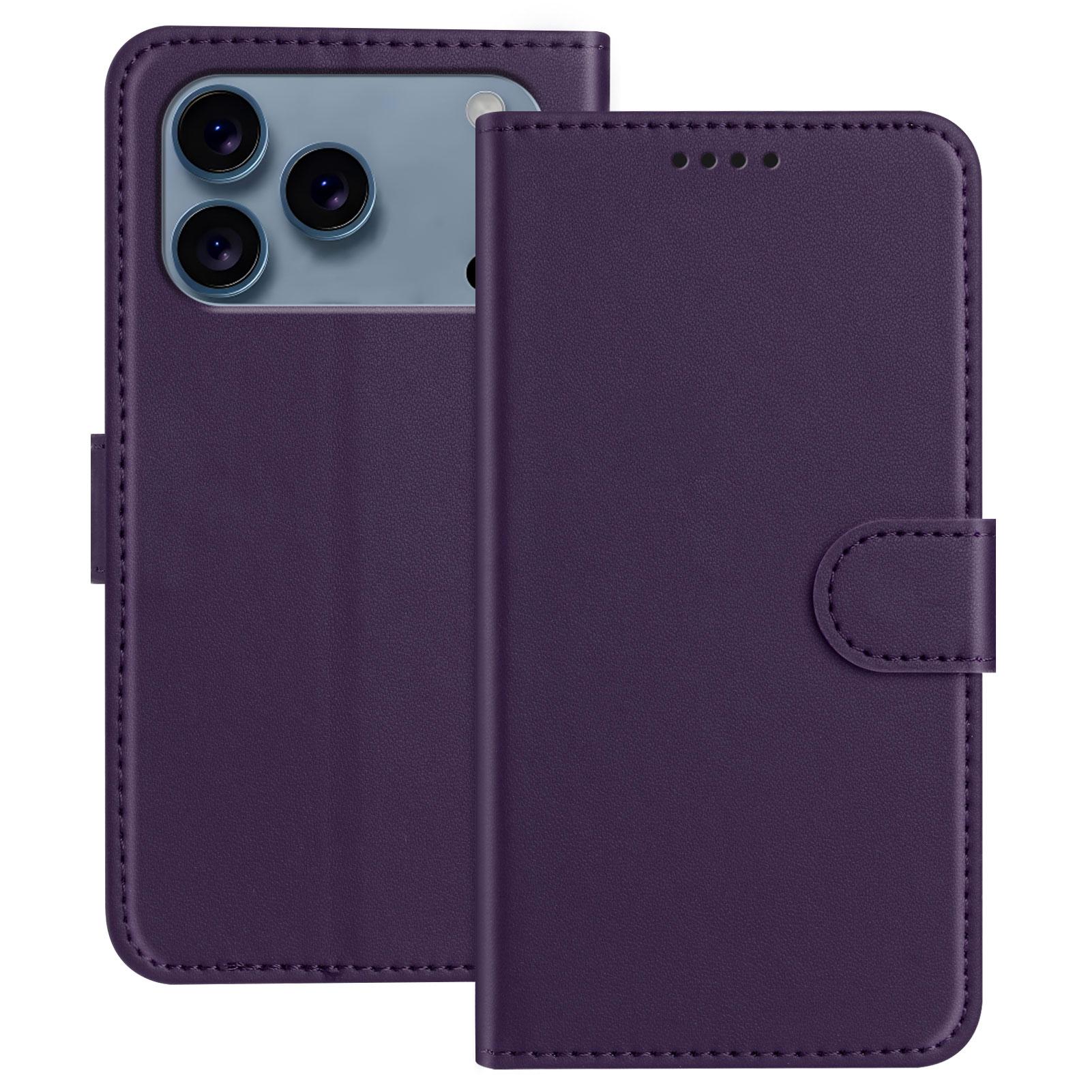 

For iPhone 17 Pro Max Leather Case Wallet Stand Solid Color Anti Drop Phone Cover Purple