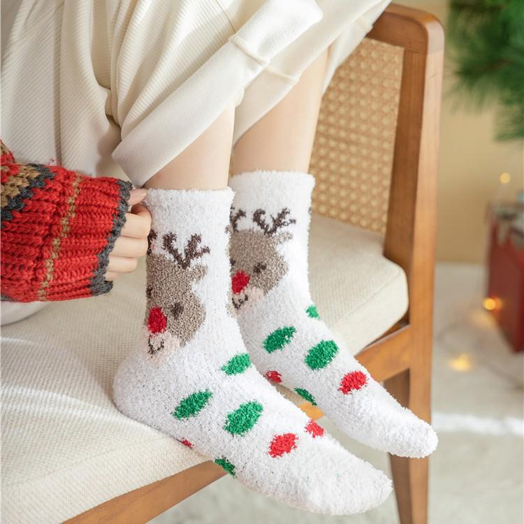 Women's Winter Cartoon Christmas Coral Fleece Sleep Socks
