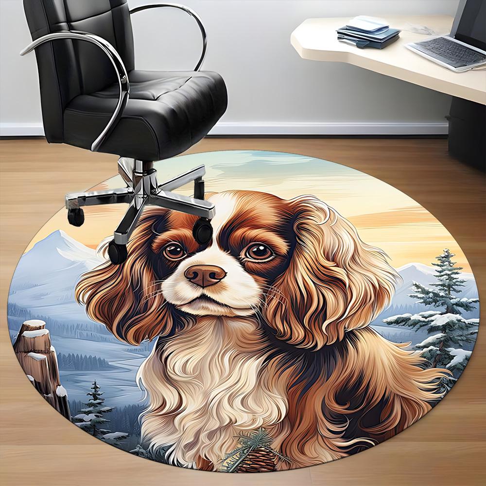 1 Stück Winterberge Hund Büro Runder Teppich, Matte Geeignet für Büro, Unter Bürostühlen Schlafzimmer Wohnzimmer Heimdekoration, Zimmer Deko