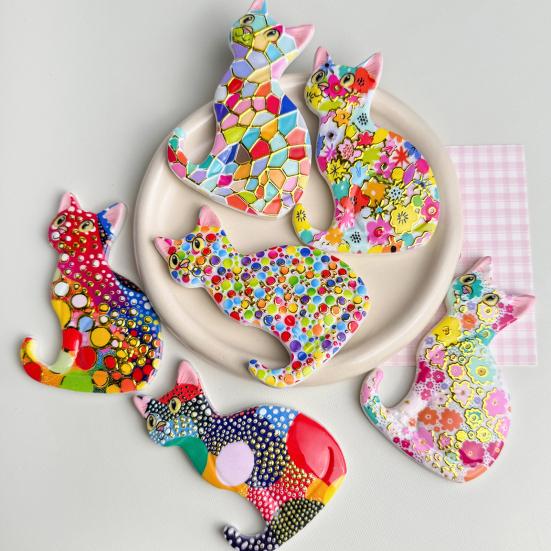 3D Sitting Cat Refrigerator Magnet Embossed Geometric Colorful Kitten Fridge Magnet Home Kitchen Cabinet Locker Whiteboard Decoration