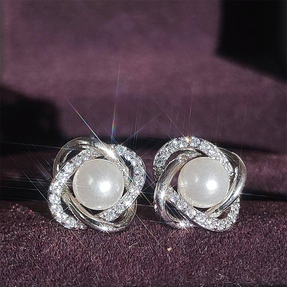 Brincos de zircônia elegantes e requintados, brincos de pérola sintética da moda para mulheres