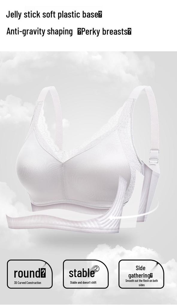 Lace Satin Gather Bra for Large Busts - Minimizing, Seamless, Comfortable, Wire-Free, Fixed Water Drop Cup