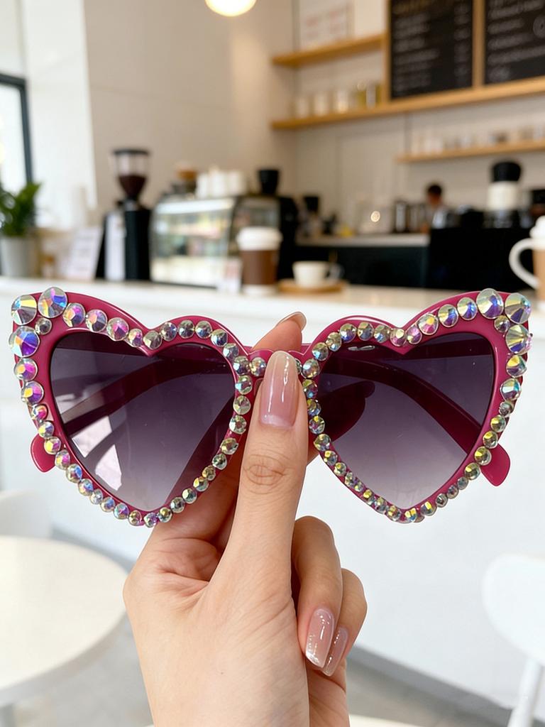 2026 Sparkle Heart Shaped Sunglasses Rhinestone Trim Multiple Color Options Fashion Eyewear For Street Style KJ194