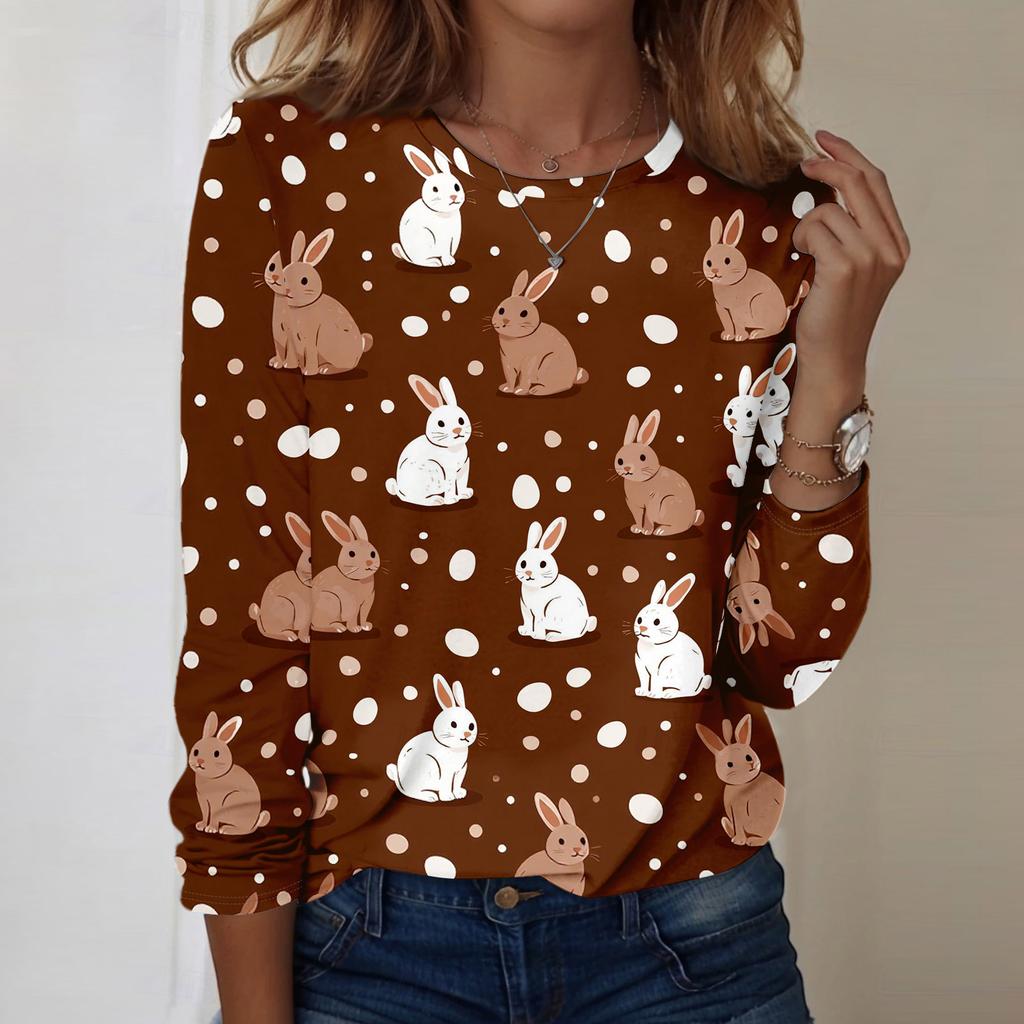 Women's Daily Casual Long Sleeved Easter Printed Round Neck Top