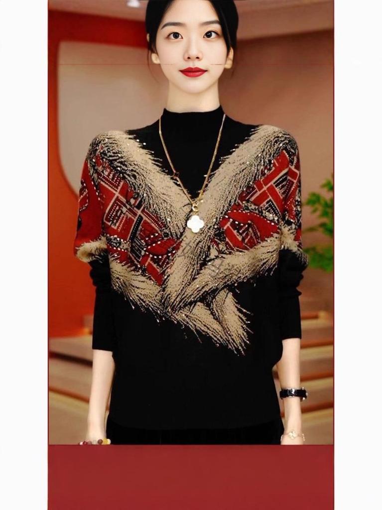 Women's Double-Sided Fleece Shirt - Stylish, Printed, Loose Fit, Slimming, Elegant Autumn/Winter Top, Age-Reducing and Versatile.