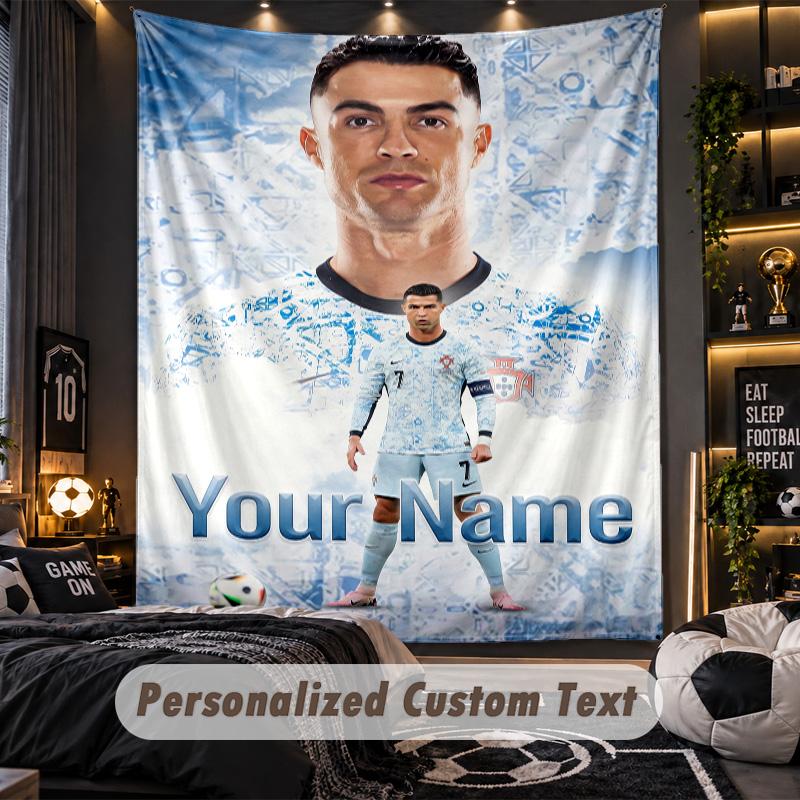 Tapeçaria Cristiano Ronaldo Nome Personalizado Texto Personalizado Pendurado na Parede Tapeçaria Decoração de Parede para Casa