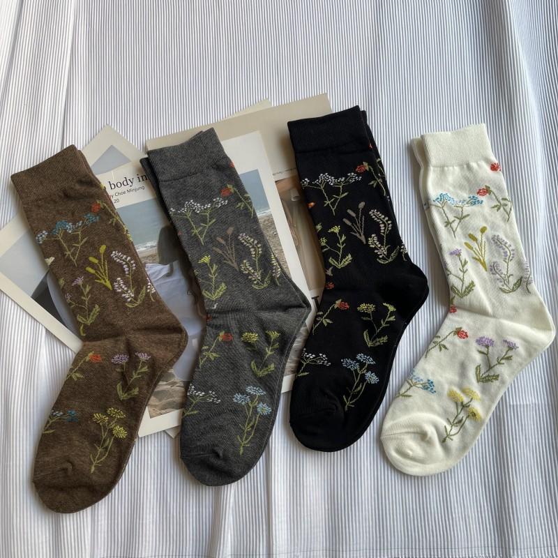 Rośliny i Kwiaty, Literatura, Styl Japoński, Skarpetki Średniej Długości, Retro Długie Skarpetki