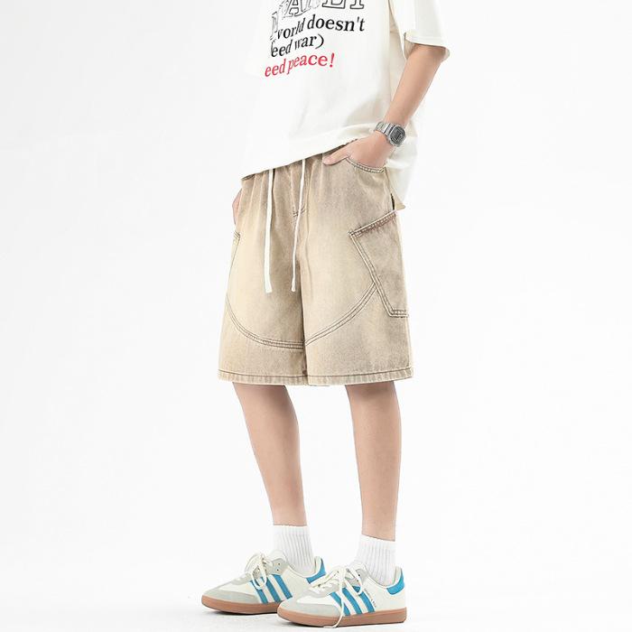 

New Summer Style Full Elastic Waist Five-point Pants Short Side Bone Patch Pocket Versatile Men s Mid-sleeved Pants 3XL