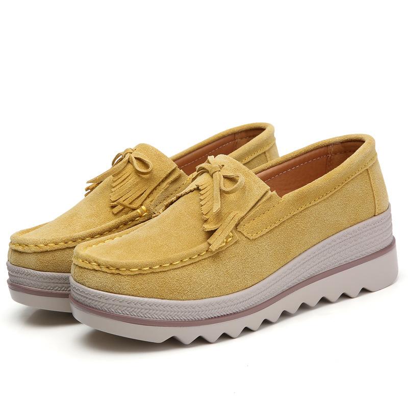 Women's Shoes Large Size Wedge Shoes Bottom Leather Casual Korean Style Heightening Women's Shoes