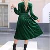 Autumn Winter Fashion V-neck Long Sleeved Dress New Solid Color Outer Wear Women Elegant Commuter Pleated High-waisted A-line Female Office Clothing
