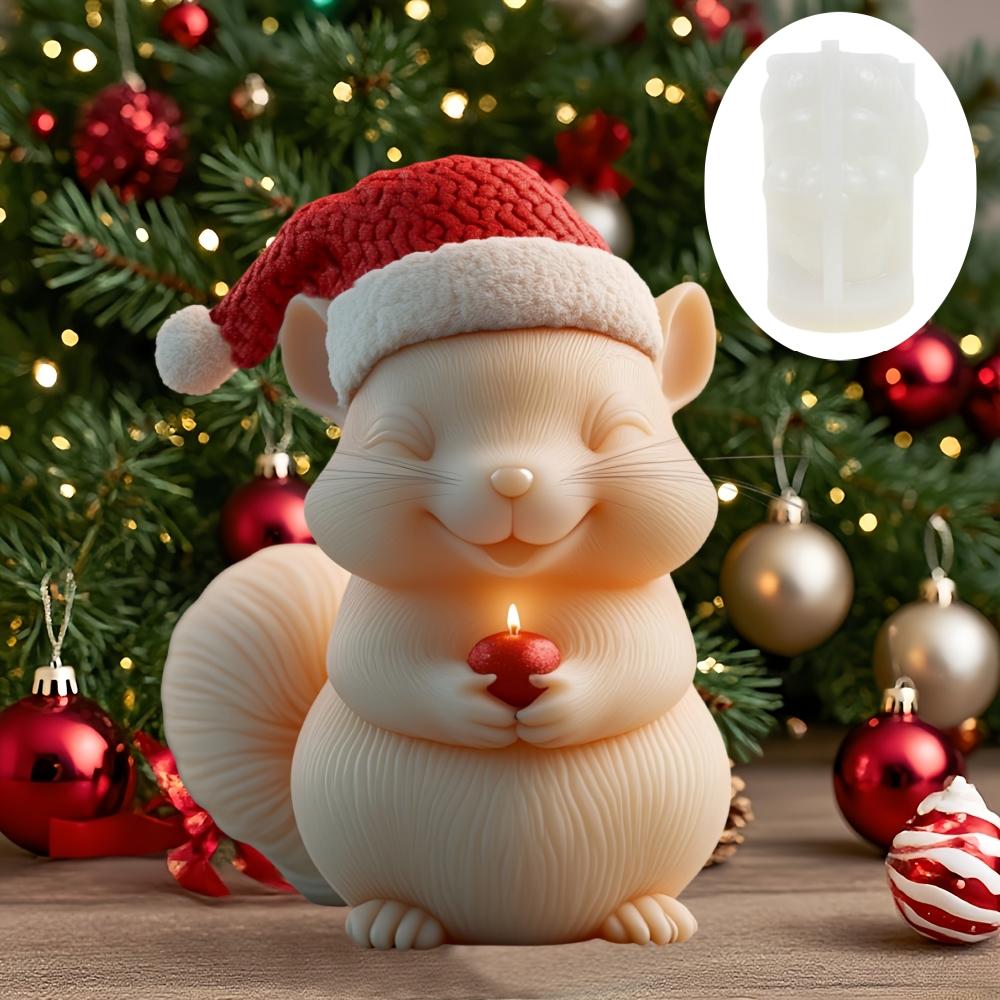 Wear Christmas Hat Squirrel Candle Silicone Mold Smile Squirrel Resin Mould Handheld Gift Christmas Hat Squirrel Gypsum Molds