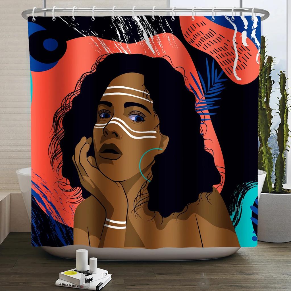 African American Woman Shower Curtain Sexy Black Girl Lady Inspirational Queen Abstract Boho Waterproof Bathroom Shower Curtain