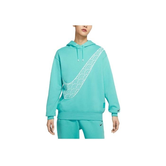 Nike CNY Series New Year Edition Velvet Hoodie Loose Knit Sports Sweatshirt Women Tops Blue Green DQ5368-392