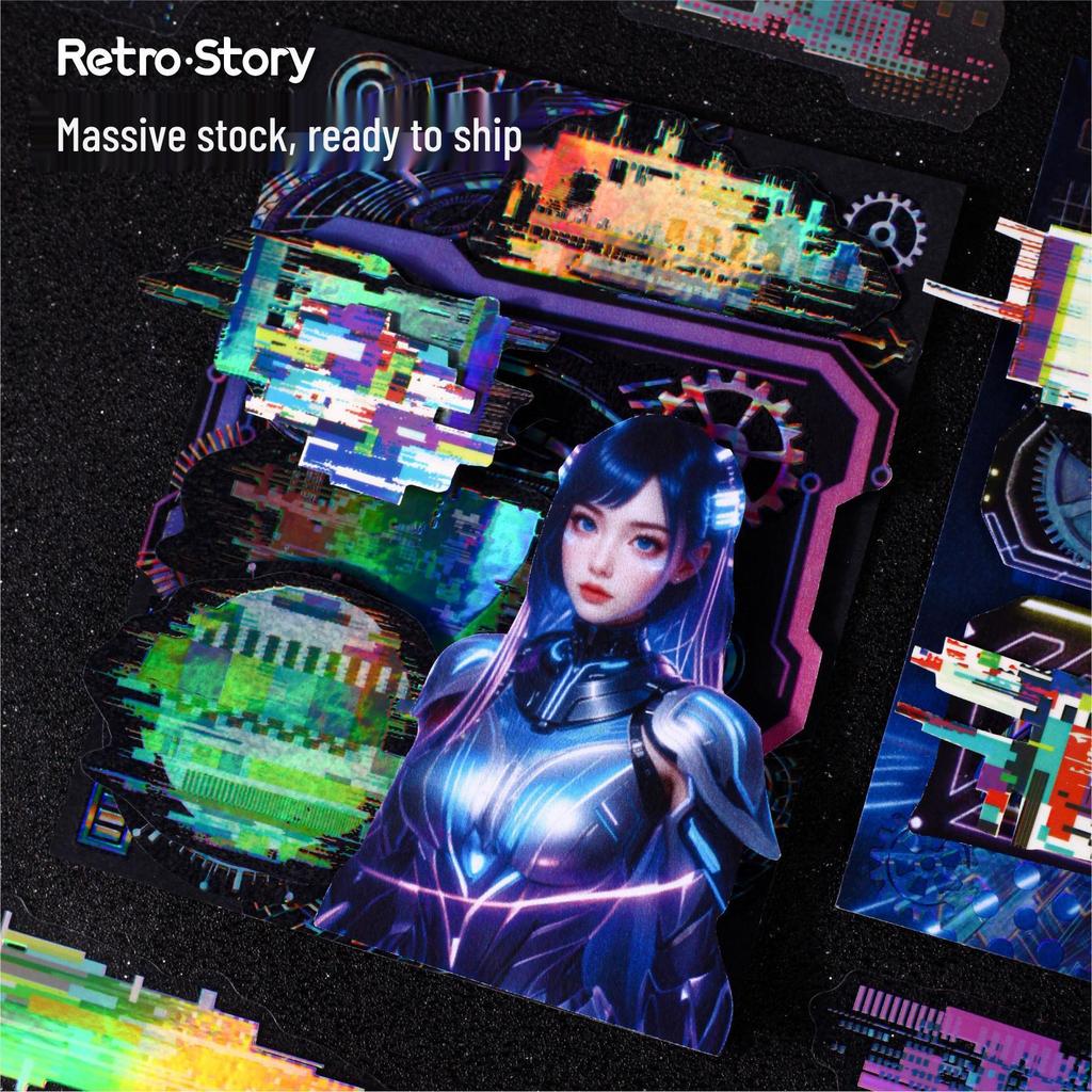 RetroStory Cyberpunk Laser Journal Stickers - Noise Space Series (20 Sheets)