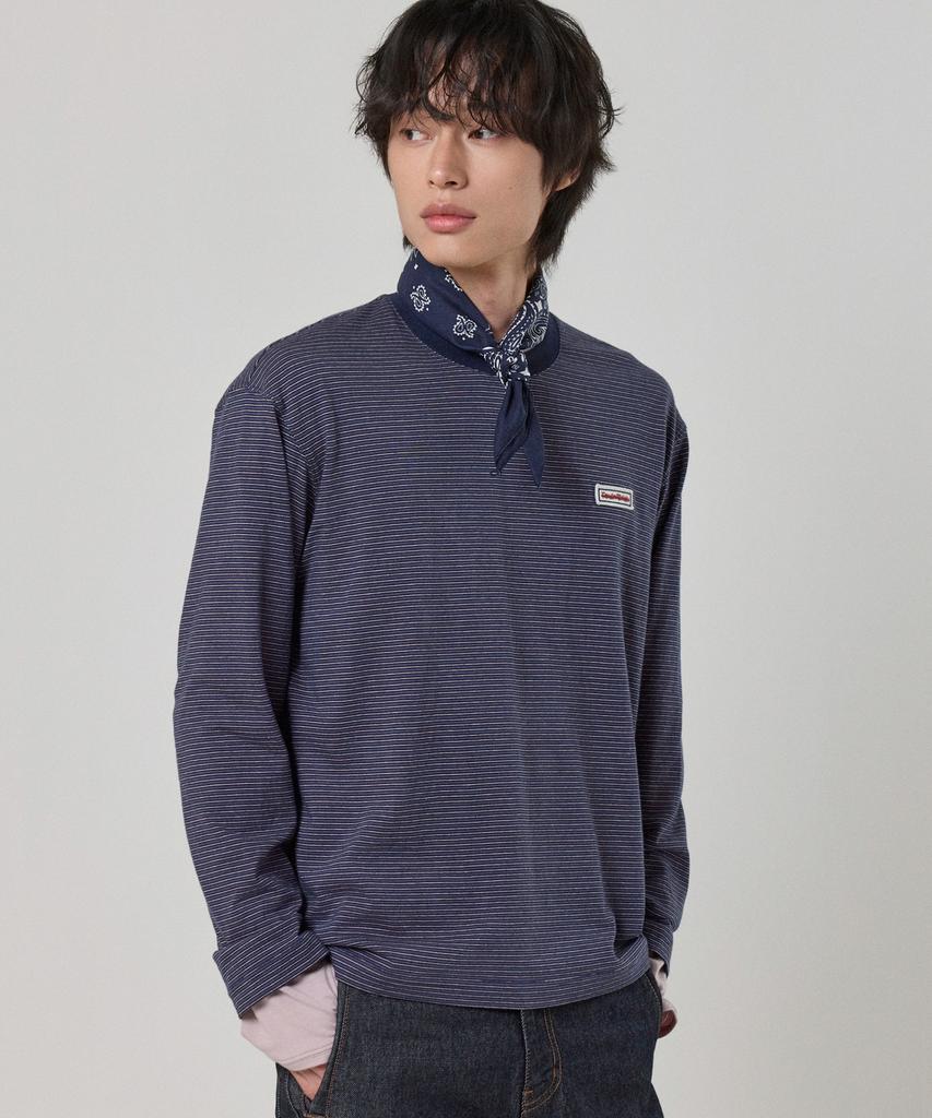 TOULN BRICK Tb-Semi-Crop Striped Long Sleeve Tee Bl (E6W10G3206)
