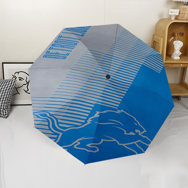 Detroit Lions Team Print Automatic Umbrella, 8 Rib Iron Frame, Plastic Handle, Suitable for Outdoor Travel &Daily , Ideal Gift