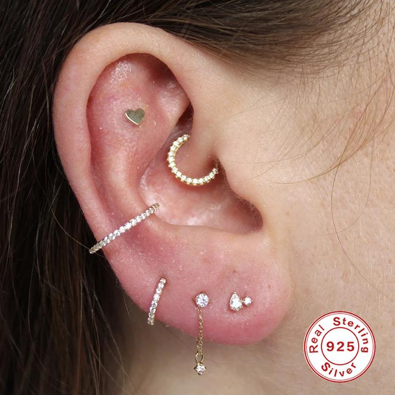 S925 Sterling Silver Piercing Ear Bone Stud Ear Nail Small Gold Ball Threaded Ear Stud Zircon Body Earrings Earrings