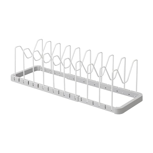 Yamazaki Under-Sink Extendable Pot Lid & Frying Pan Stand, White, Approx. W45-82 x D20 x H17.5cm, Plate, Kitchen Storage with Handle, Product Number: