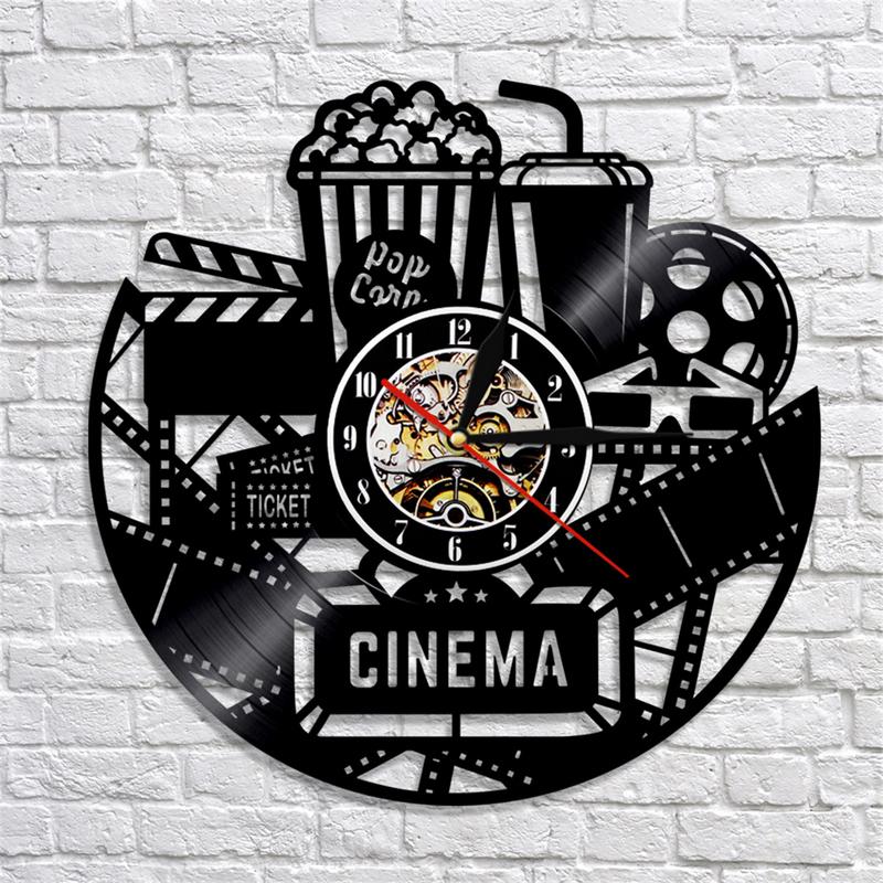 12" Creative Popcorn Wall Clock Theater Movie Cinema Bar Clock Home Decor Black