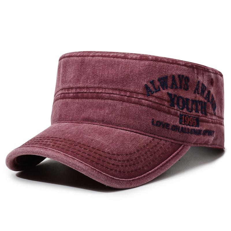 

Embroidered Letter Flat Top Hat Men s Retro Outdoor Sun Hat червоний